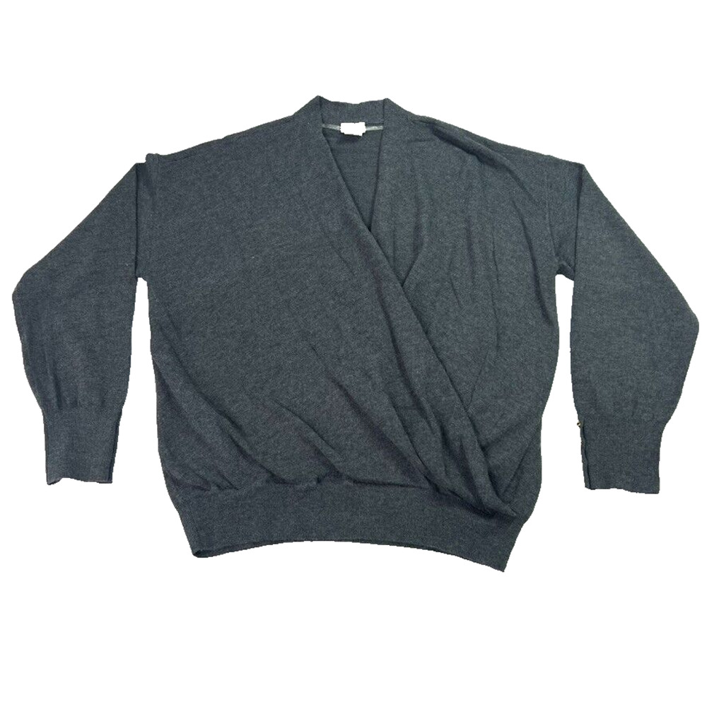 Chicos Sweater Women Size 1 Regular Size M Gray Cashmere Blend Wrap Front